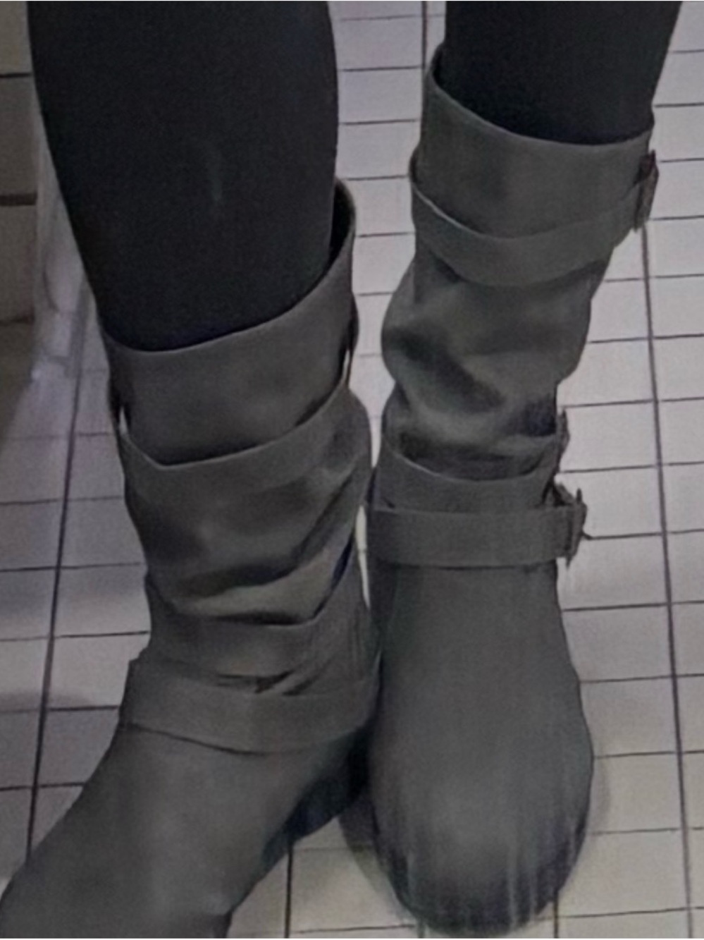 Women's Black Buckle Strap Mid-Calf Boots